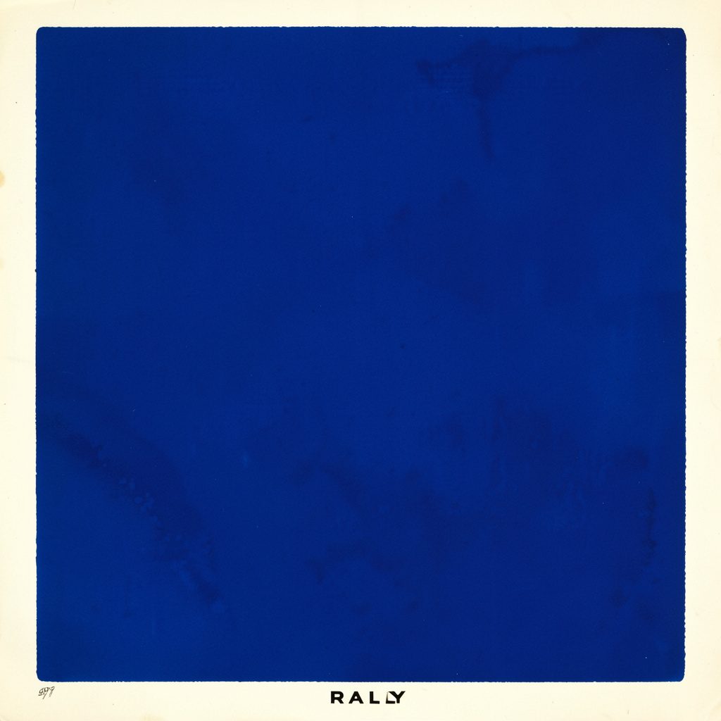 Matte gouache poster painting of a crowd of performers holding handmade placards outside a small theatre marquee at dusk, deep indigo sky, warm window light spilling onto the pavement, resolute mood