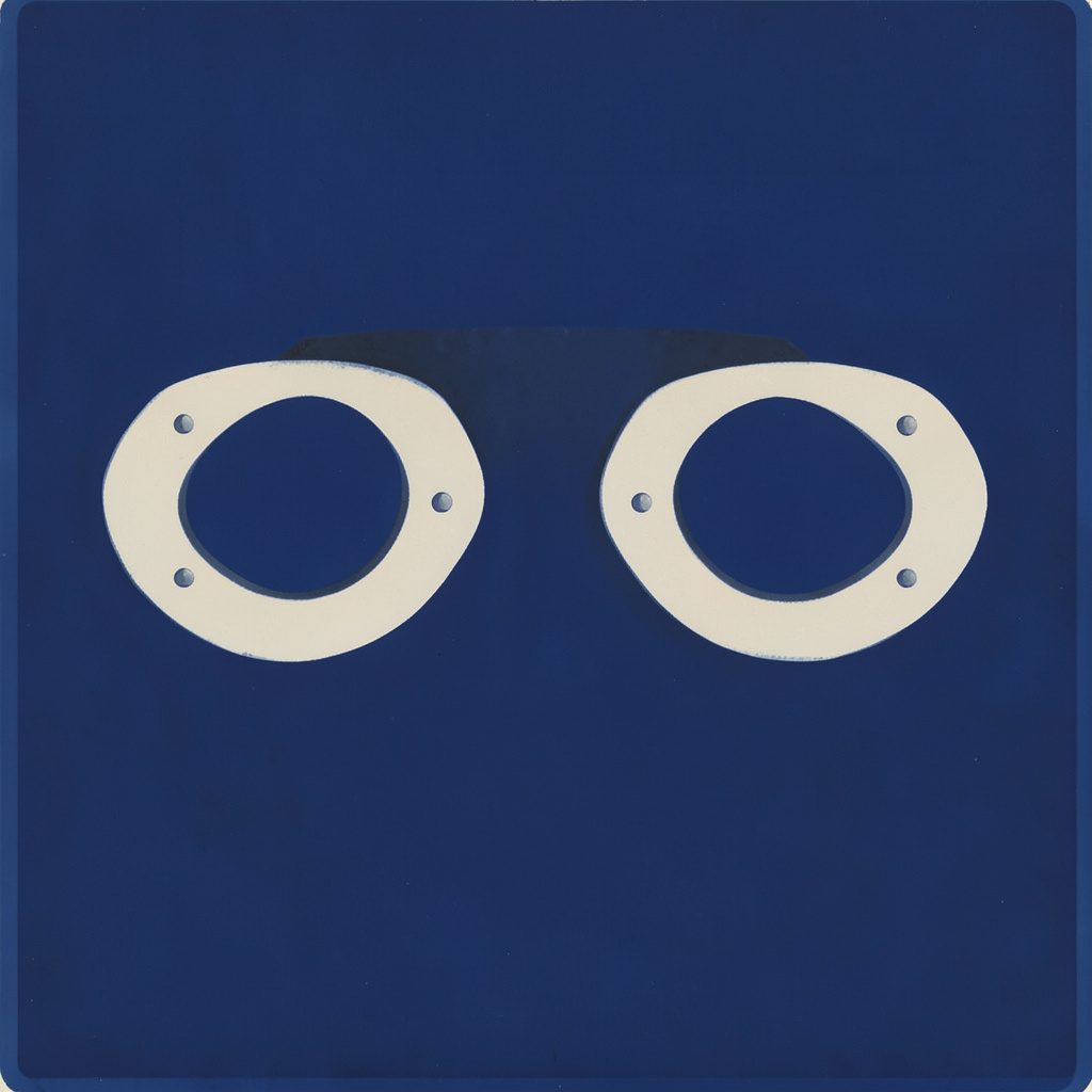 A matte gouache poster painting in deep navy and muted plum tones, with soft overlapping circles suggesting stage lights and intimate theatre architecture.